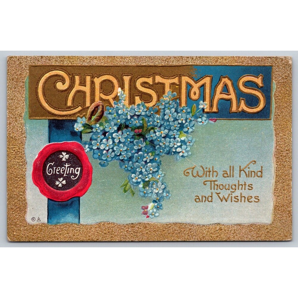 Vtg Christmas Postcard Michigan to Napa California 1900s Embossed Forget-Me-Nots